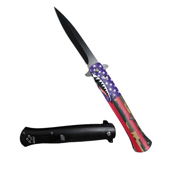8-7/8" Overall Spring Assisted Knife Handle w/Flag
