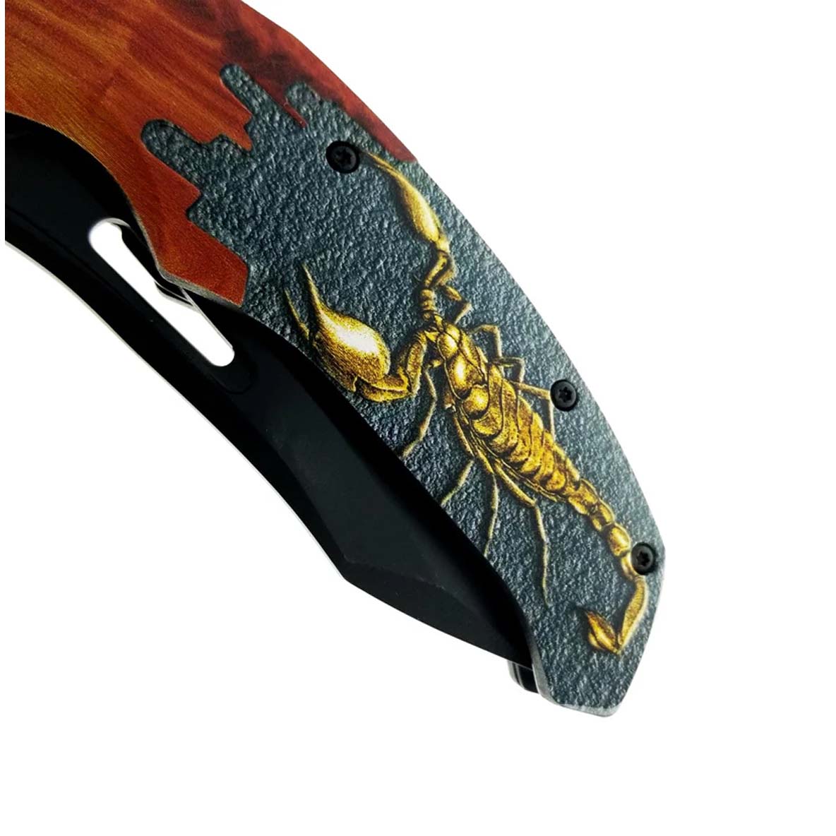 8-1/2" Spring Assisted Knife Plastic Wood Handle w Scorpion
