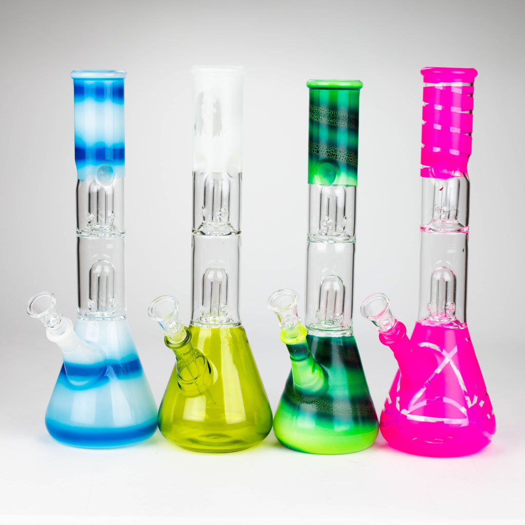 12" Double Dome Percolator glass bong-Assorted designs on