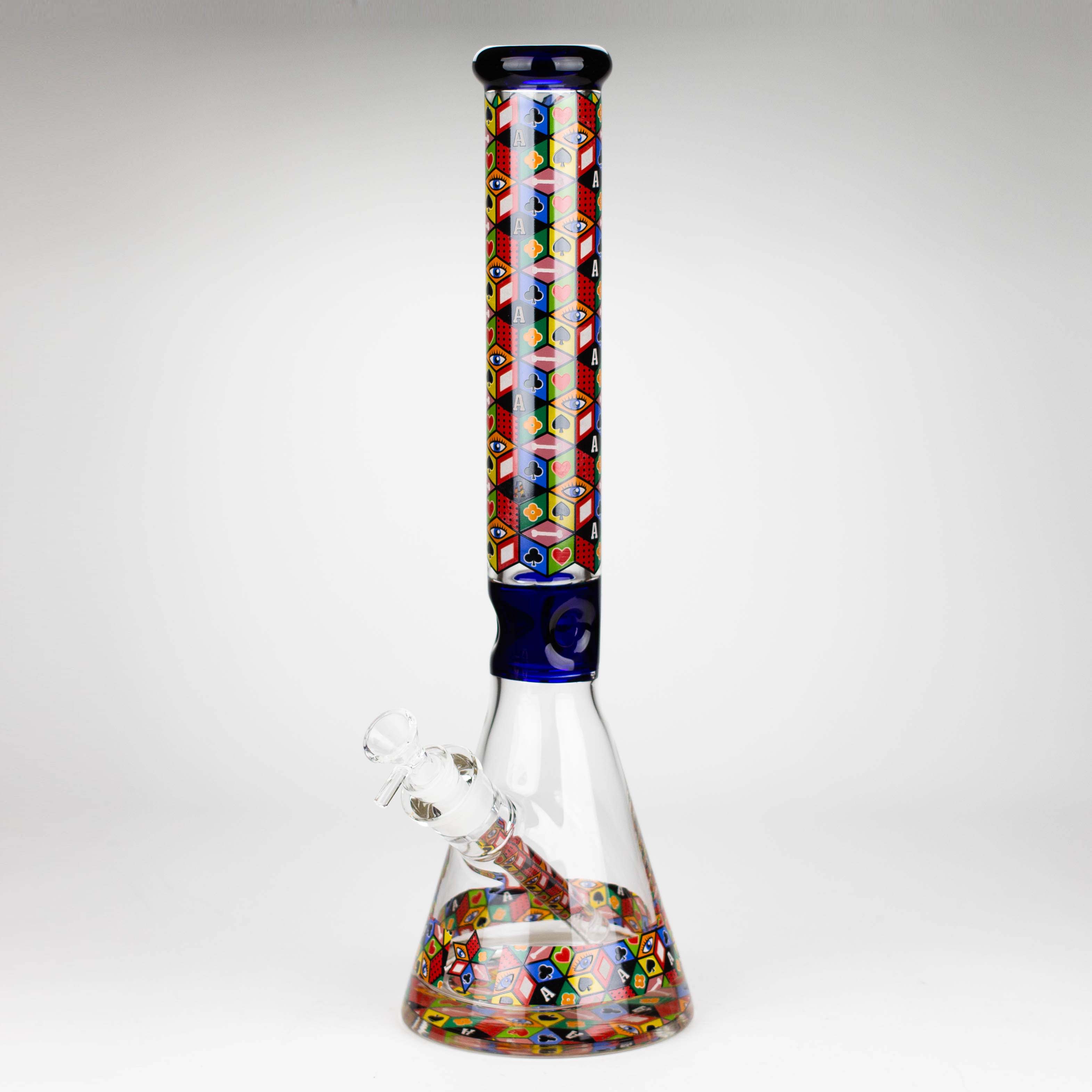 Z17" Color accented 7 mm glass water bong With Poker Design