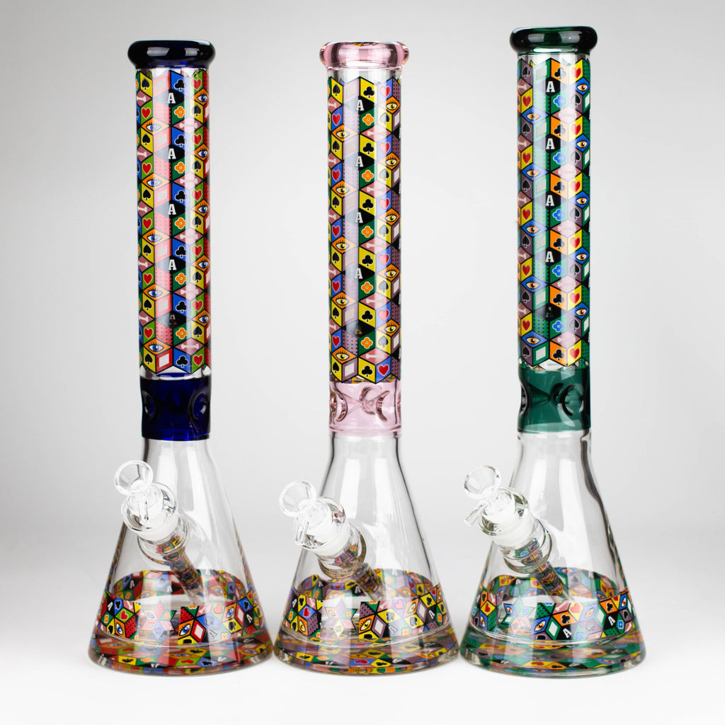Z17" Color accented 7 mm glass water bong With Poker Design