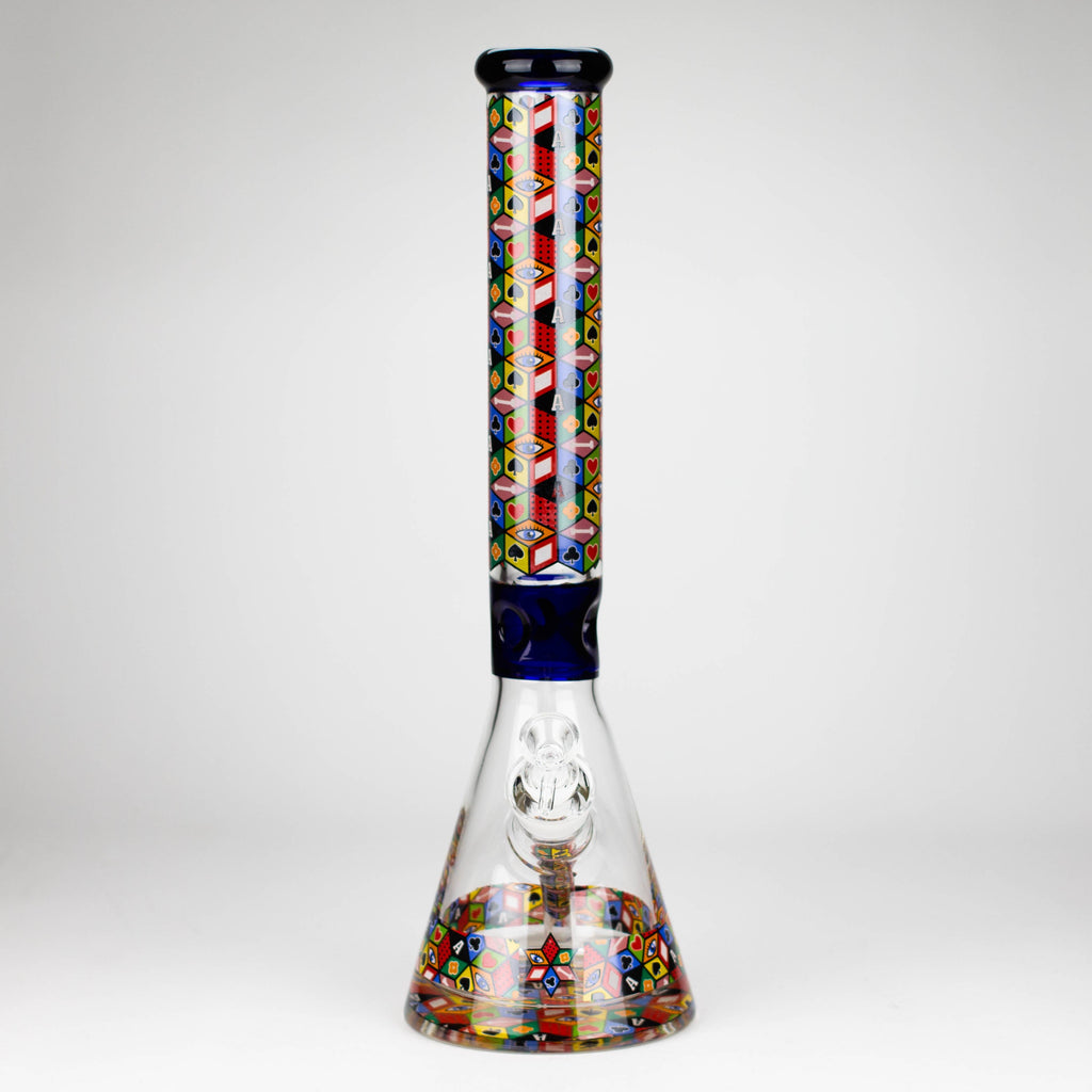 Z17" Color accented 7 mm glass water bong With Poker Design