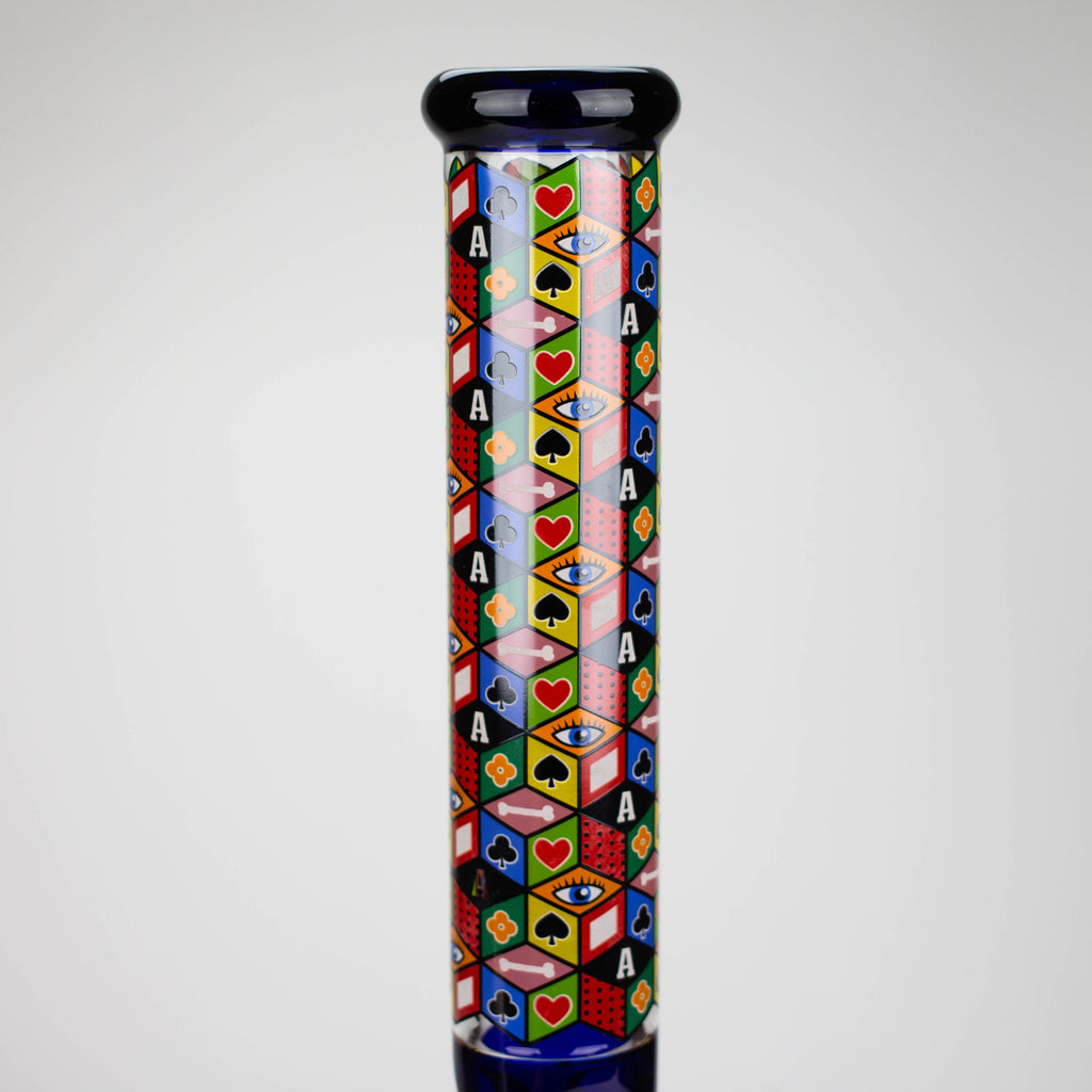 Z17" Color accented 7 mm glass water bong With Poker Design