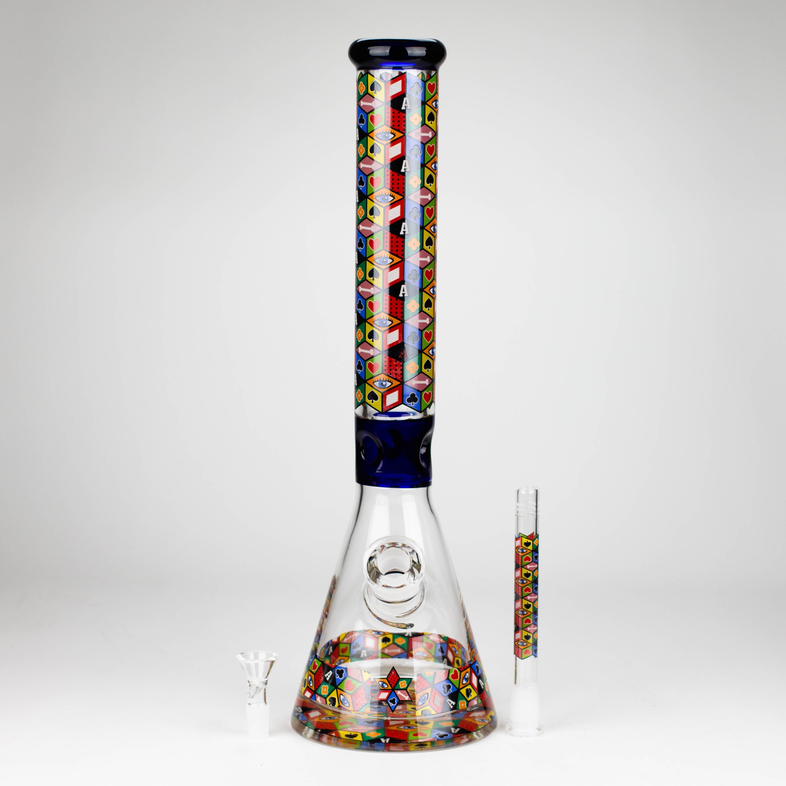 Z17" Color accented 7 mm glass water bong With Poker Design