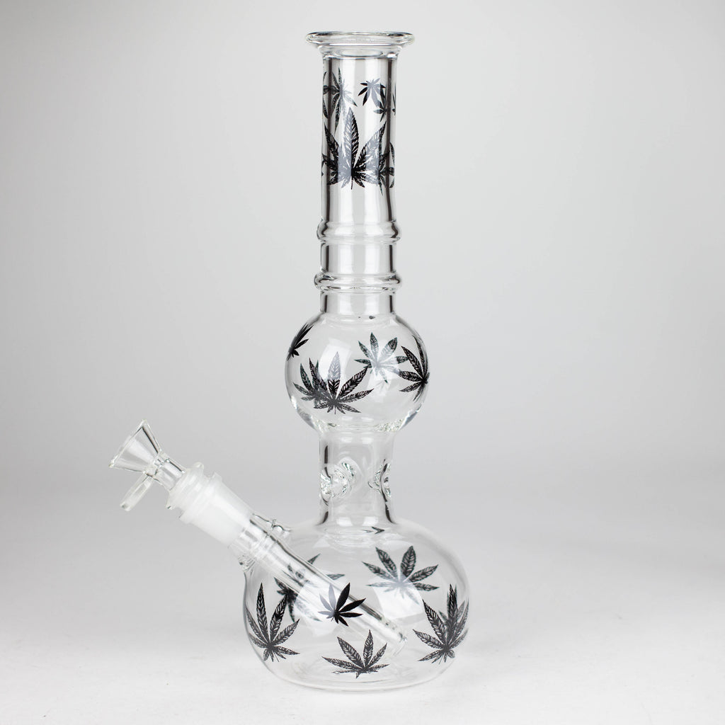 11" Round Shape Glass Bong With Leaf Design