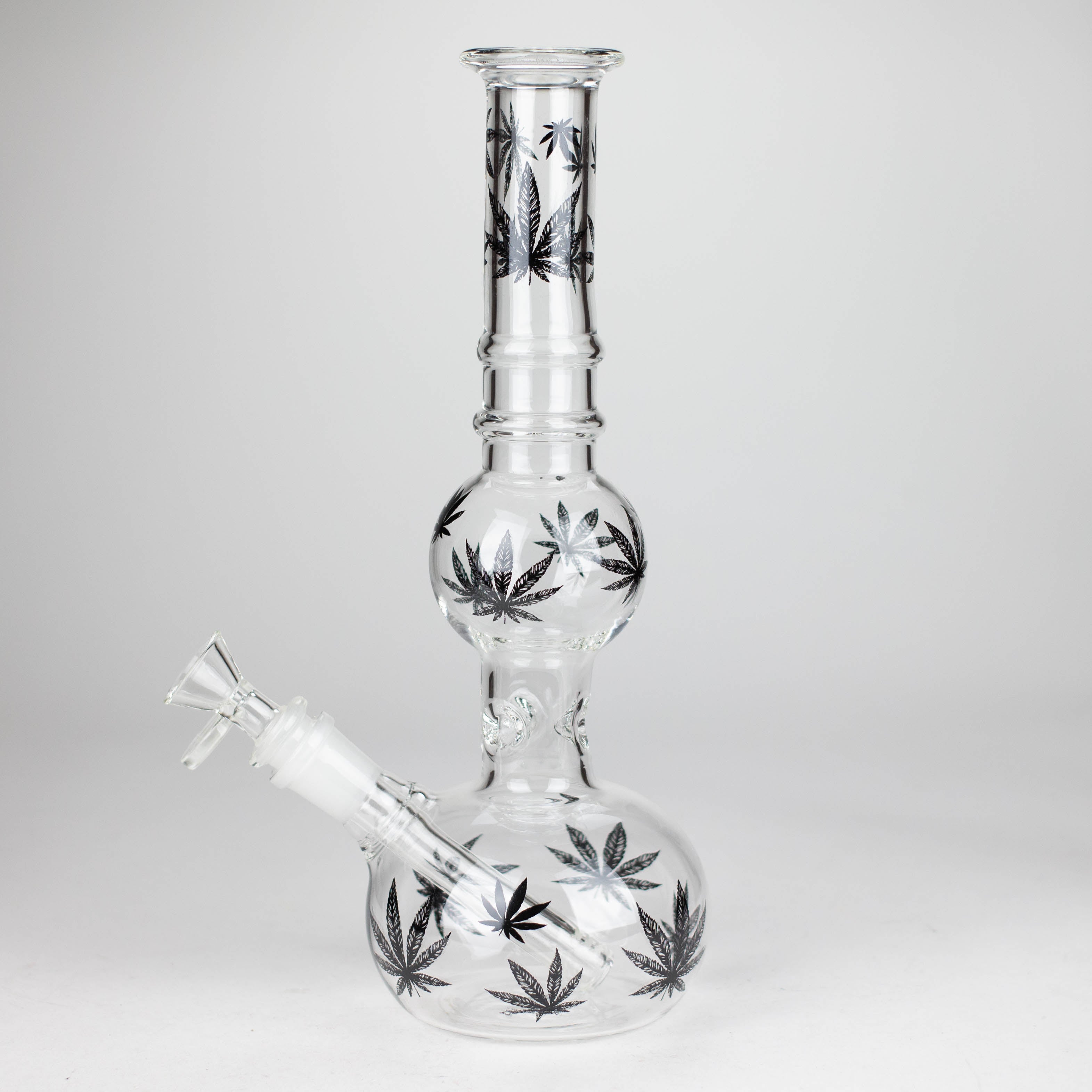 11" Round Shape Glass Bong With Leaf Design