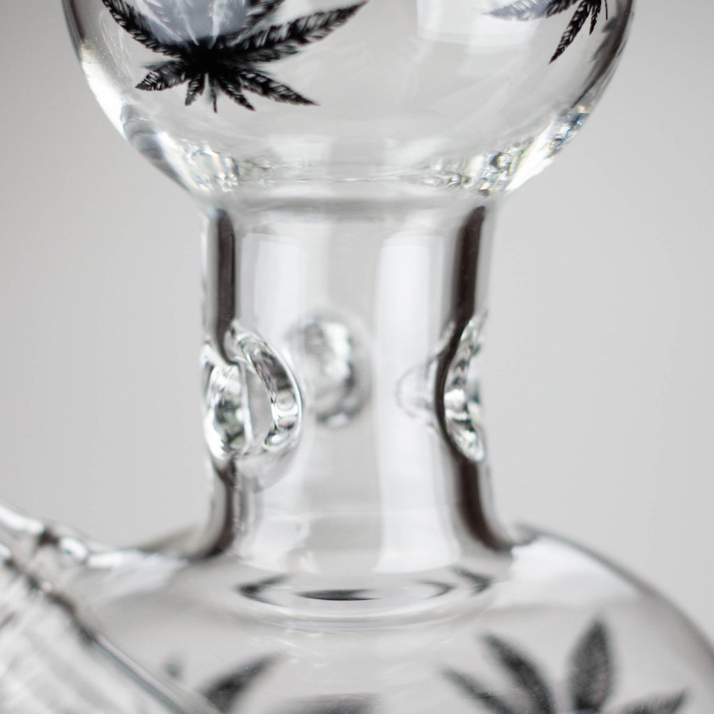 11" Round Shape Glass Bong With Leaf Design