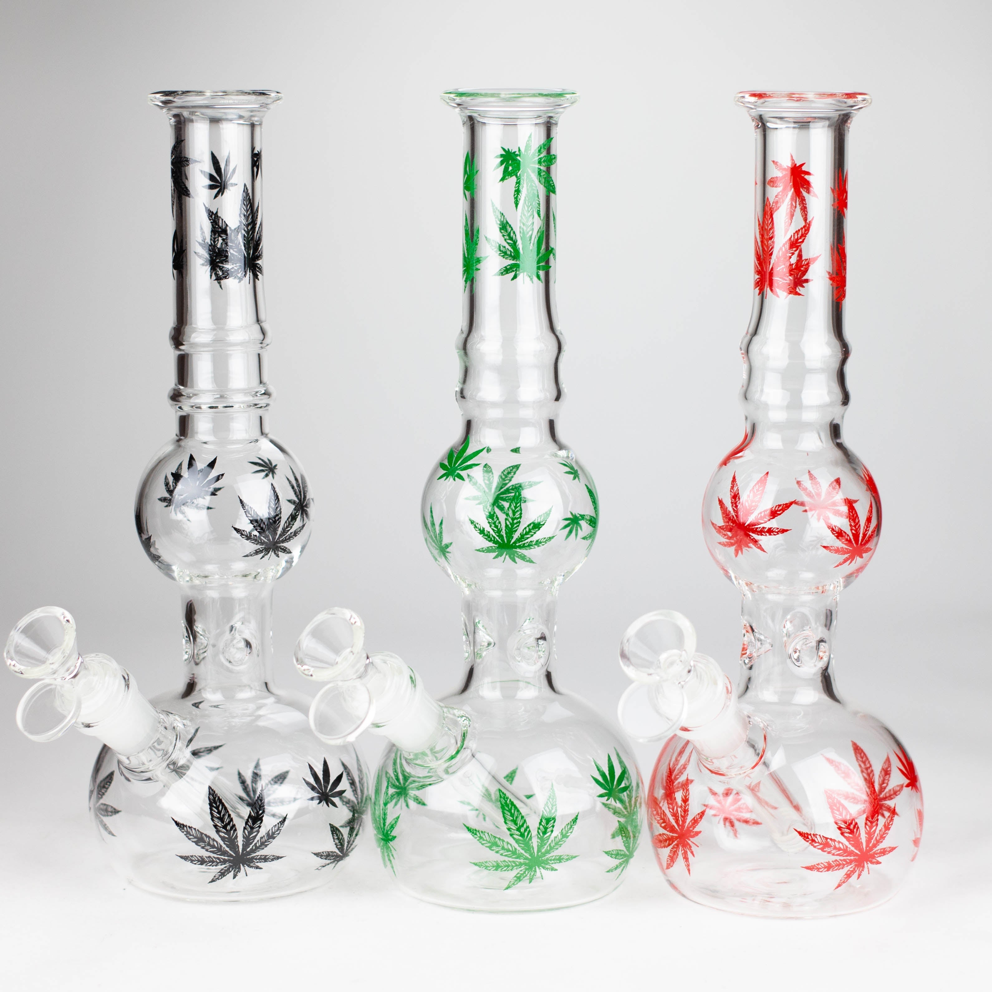 11" Round Shape Glass Bong With Leaf Design