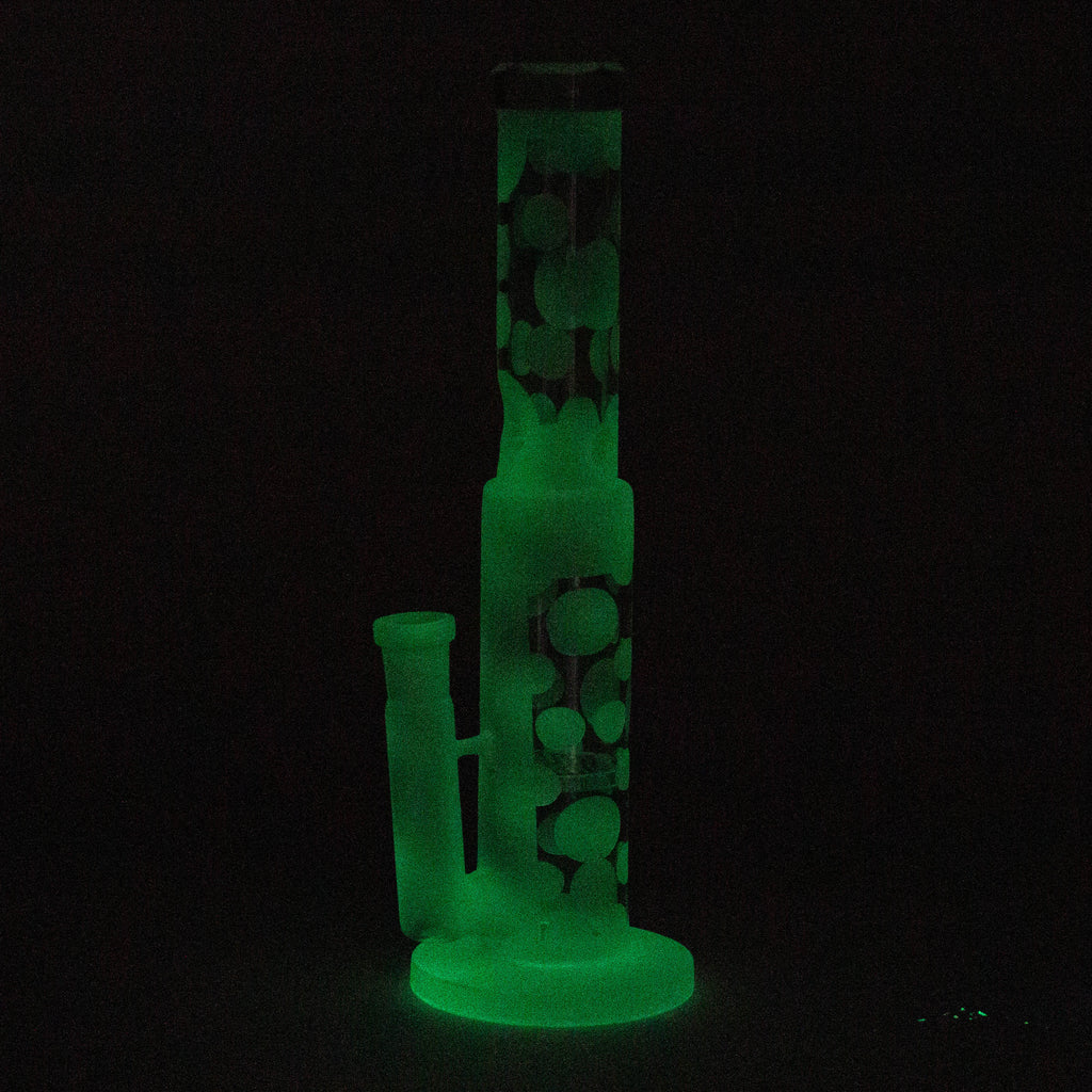 14" Glow in the dark straight tube glass bong with honey comb diffuser