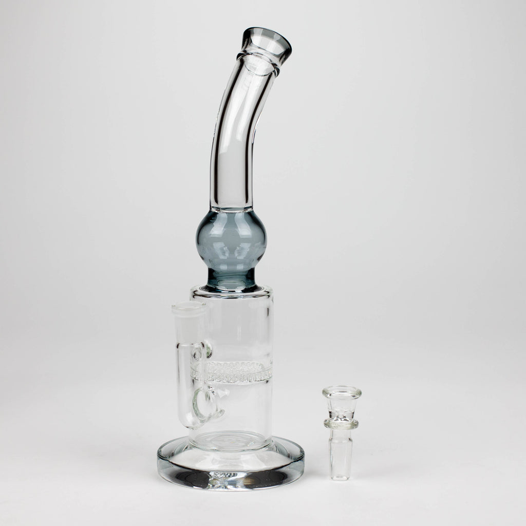 11" Color accented glass bong with honeycomb diffuser-Assorted