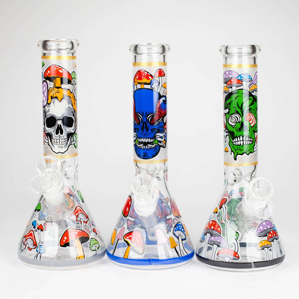 Z10" Glow in the dark Glass Bong With  Mushroom Skull  Design
