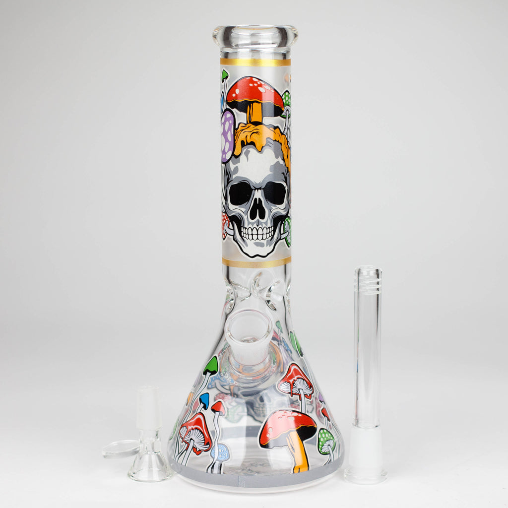 Z10" Glow in the dark Glass Bong With  Mushroom Skull  Design