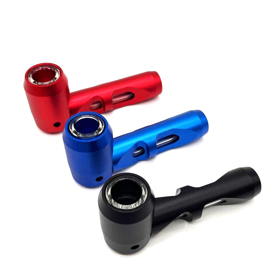 Metal hand pipe with glass bowl and tube