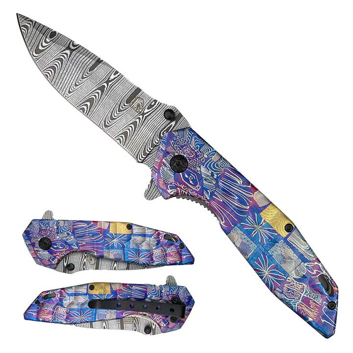 Falcon 8 1/2" Damascus Spring Assisted Pocket Knife