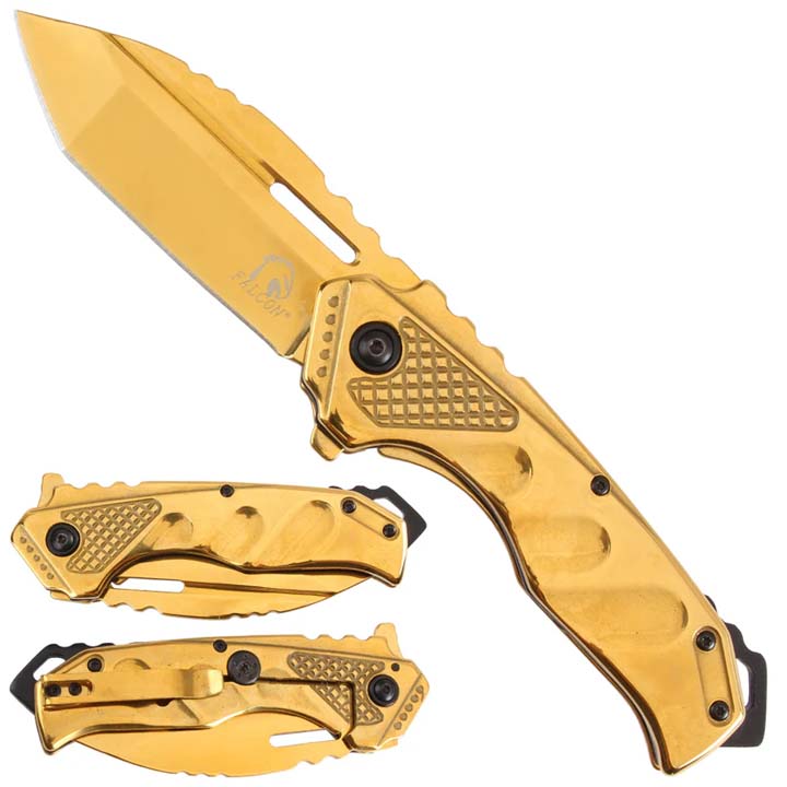 Falcon Outdoor Hunting  Gold Frame Lock Knife