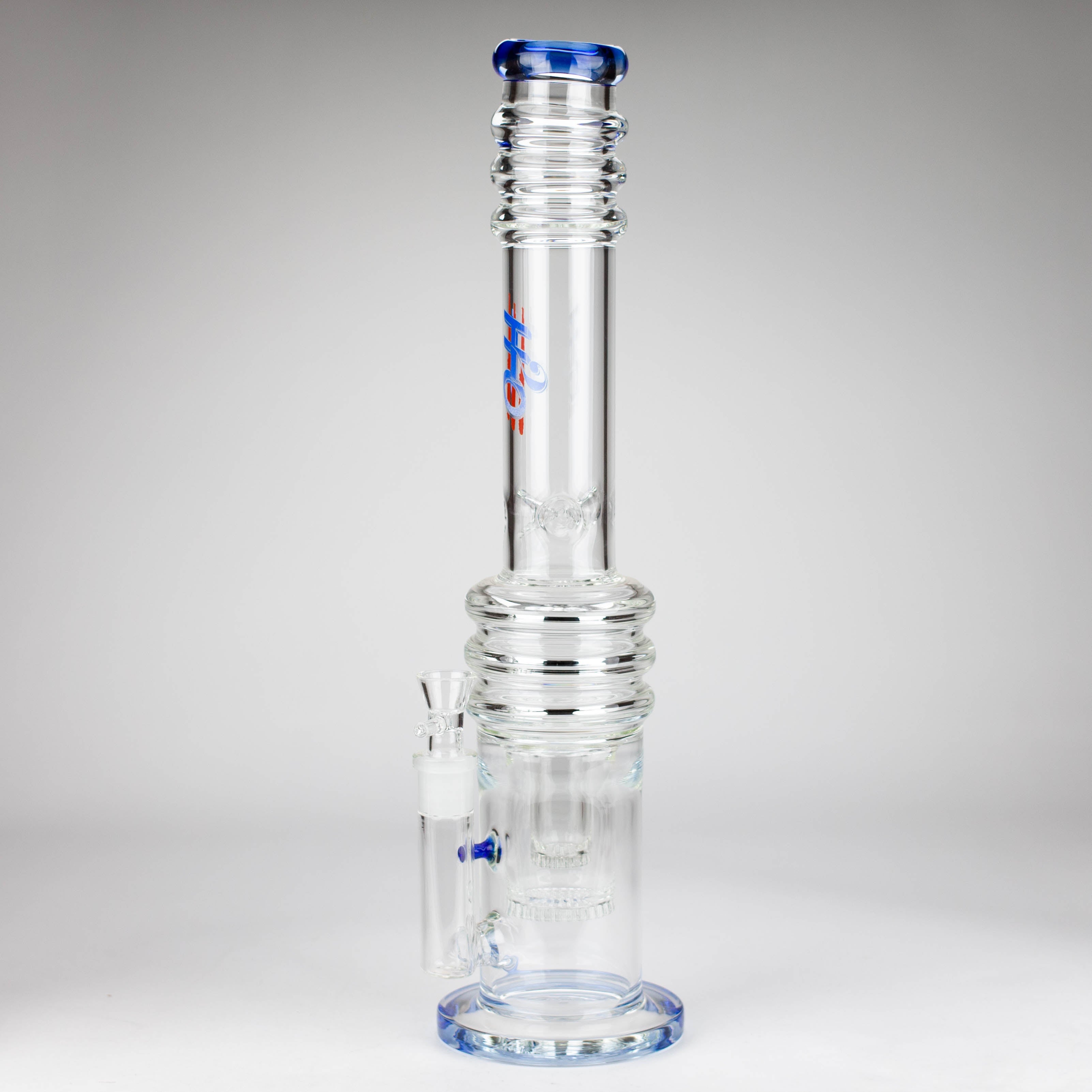 H2O | 18" 7mm glass bong with double layer honeycomb [H2O-5015]