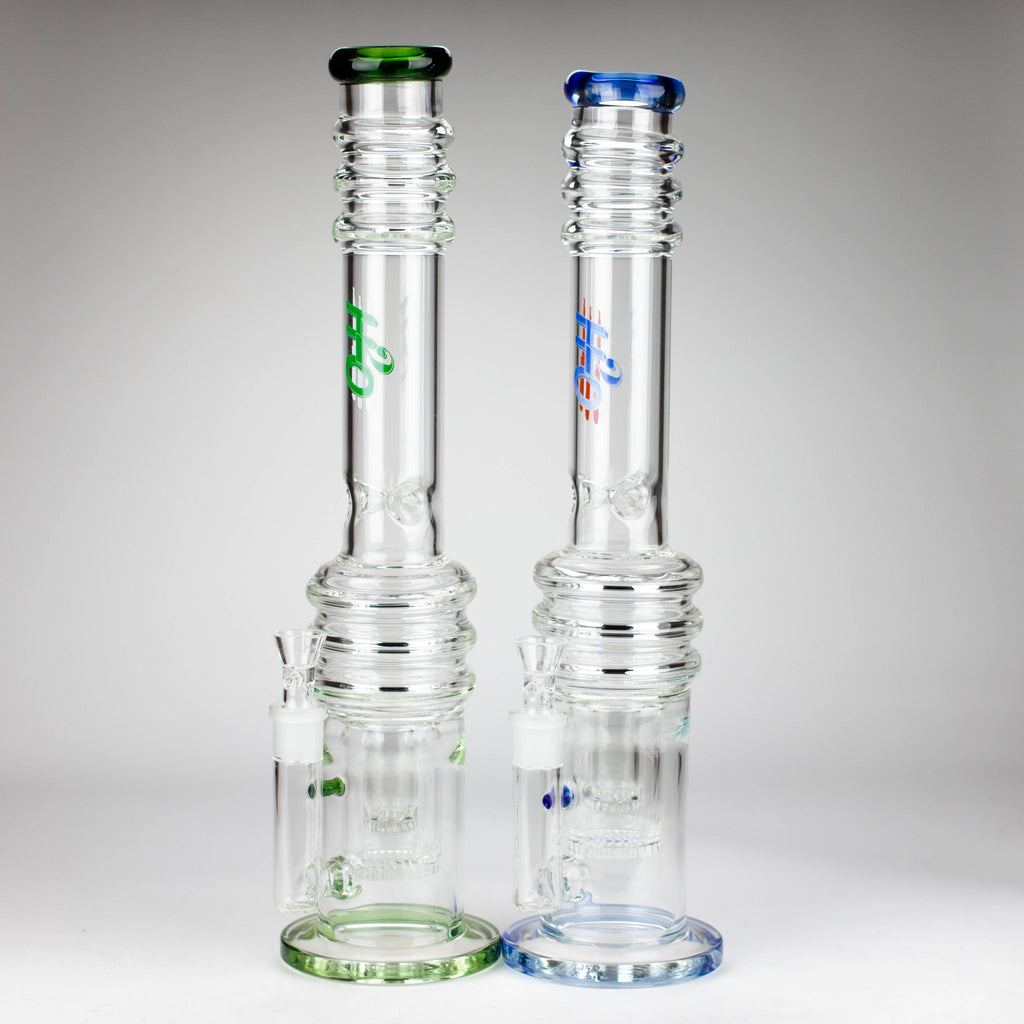 H2O | 18" 7mm glass bong with double layer honeycomb [H2O-5015]