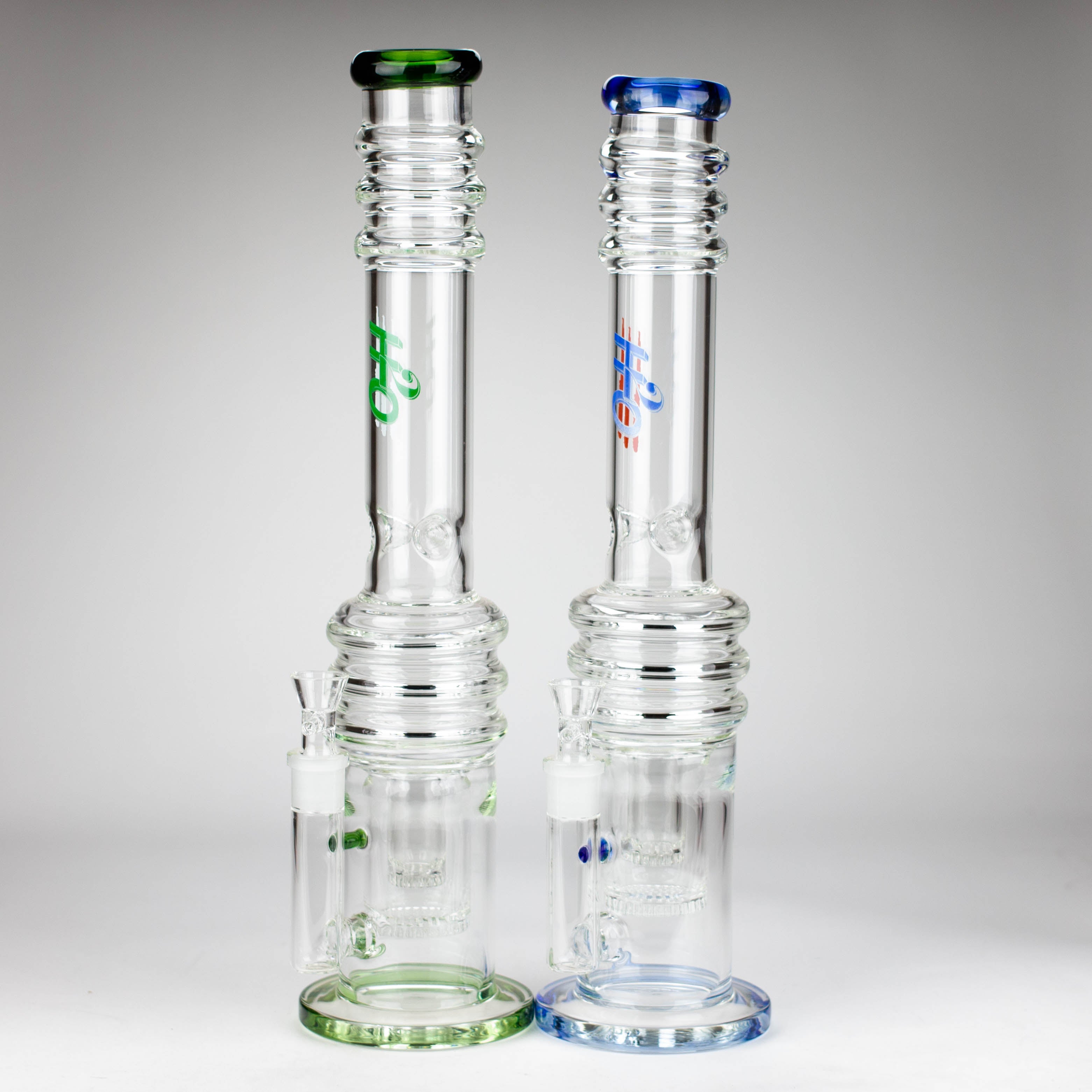 H2O | 18" 7mm glass bong with double layer honeycomb [H2O-5015]