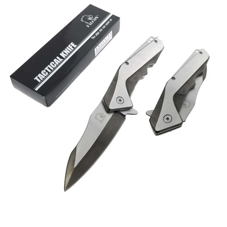 Falcon 8" Black and Silver Spring Assisted Pocket Knife
