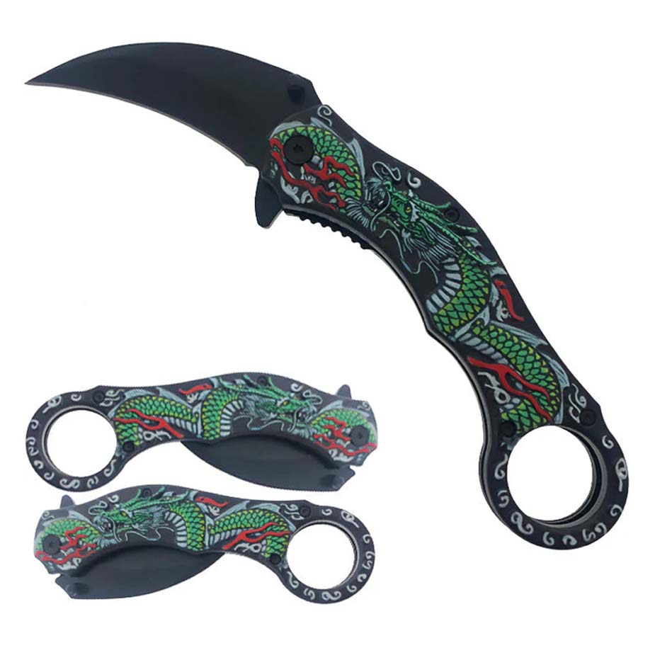 7 3/4" Green Dragon Karambit Knife