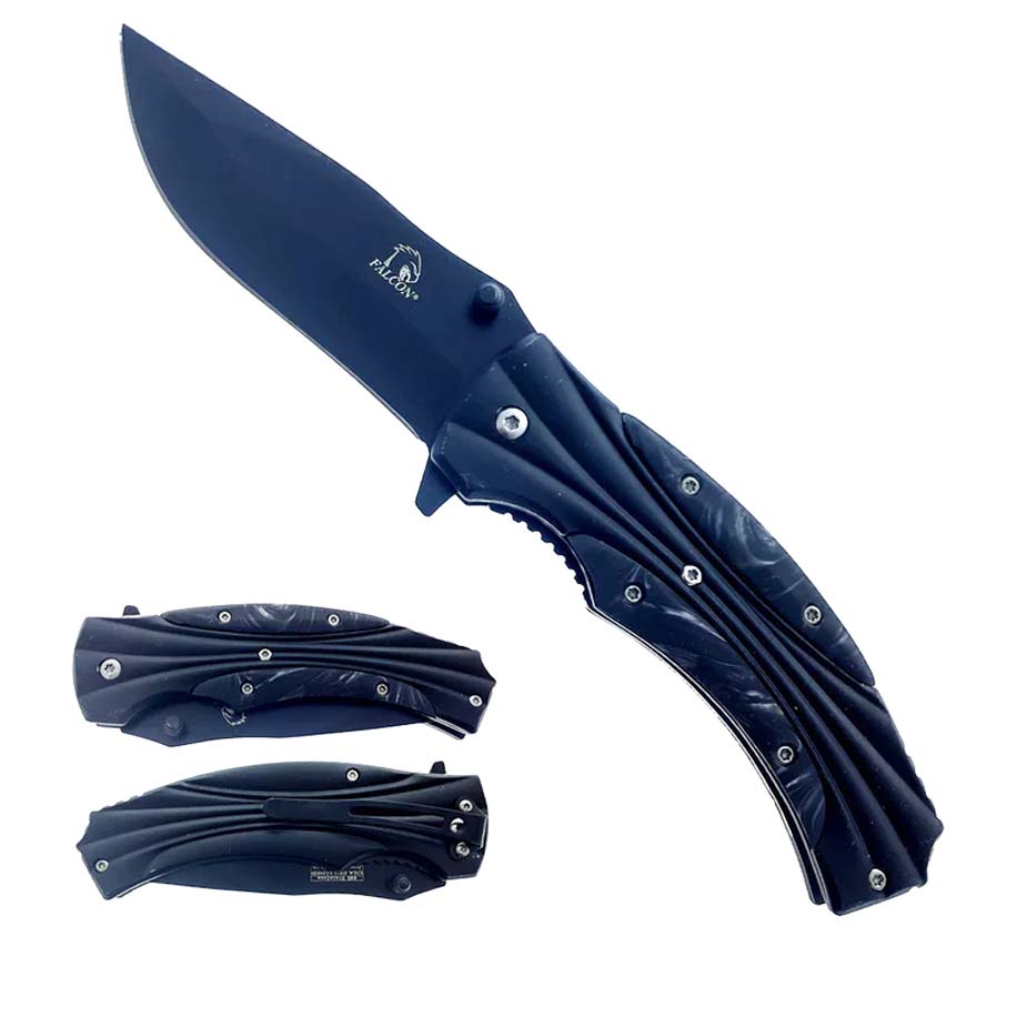 Falcon Black Blade Black Acrylic Handle Pocket Knife