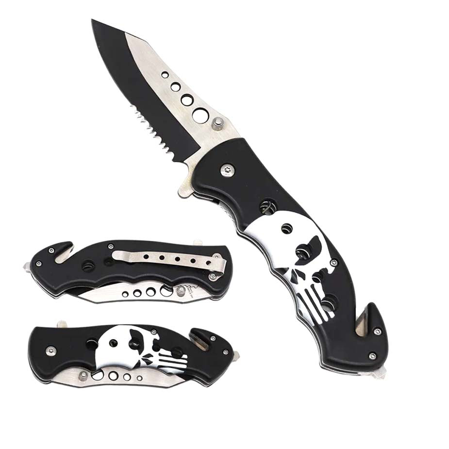 Skull 8" Overall Spring Assisted Pocket Knife