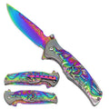 4.75" Skull Blade / Rainbow Blue Stainless Steel Handle