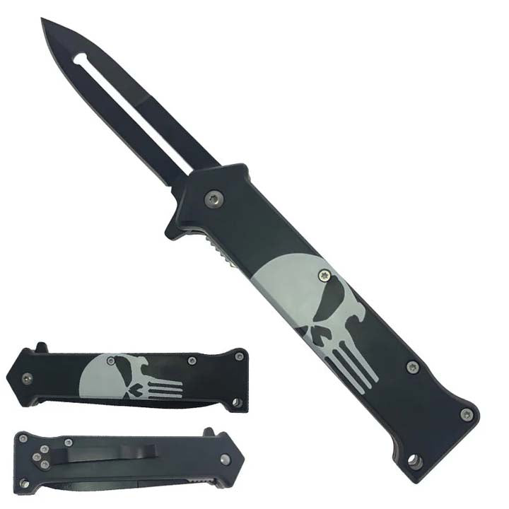 8" Spring assisted knife Skull