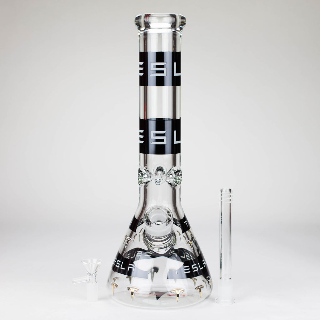 TSLA Glow in the Dark 14" 9 mm glass bong [PIP866]
