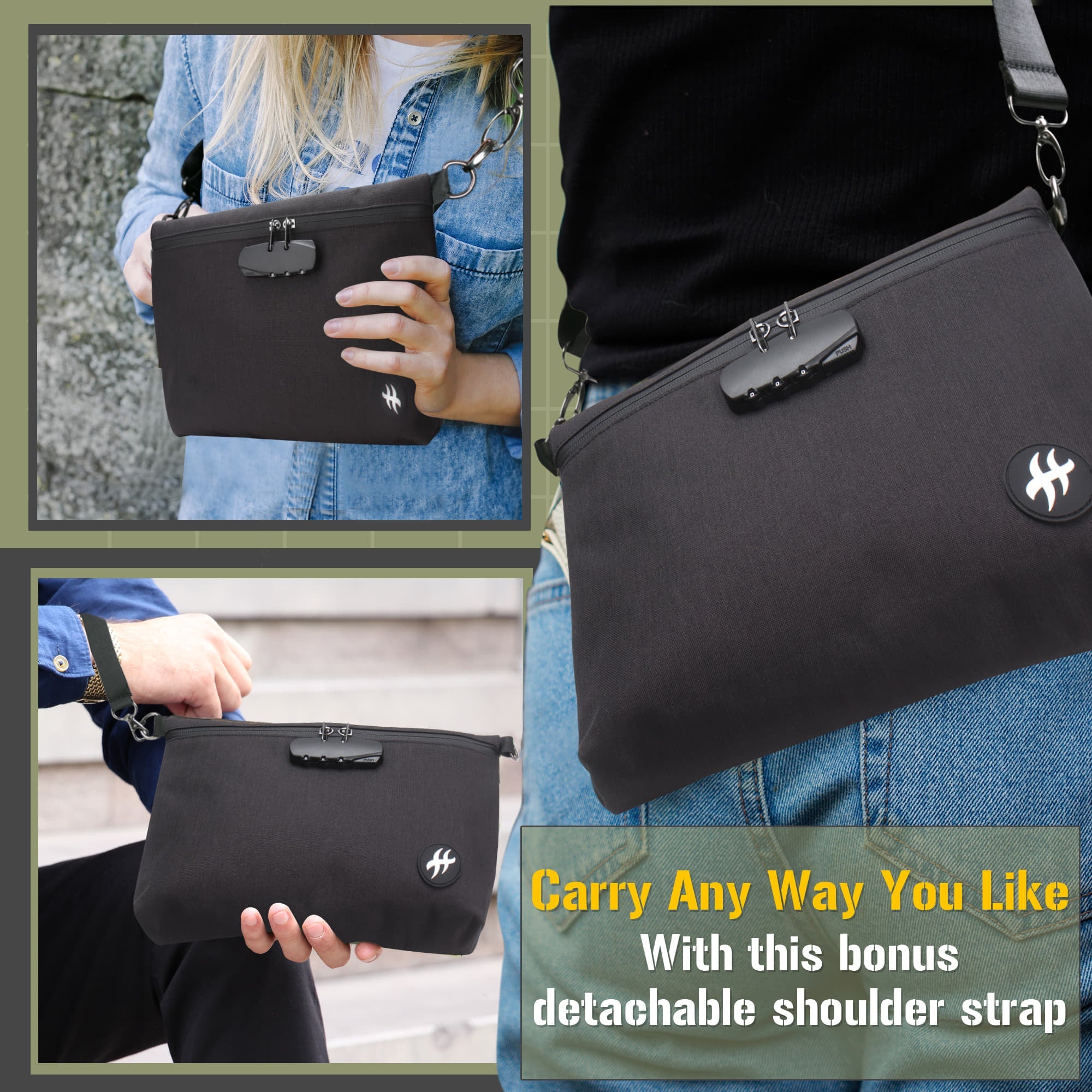 Herbhuggers | Smell Proof Bag with Combination Lock + Metal Rolling Tray