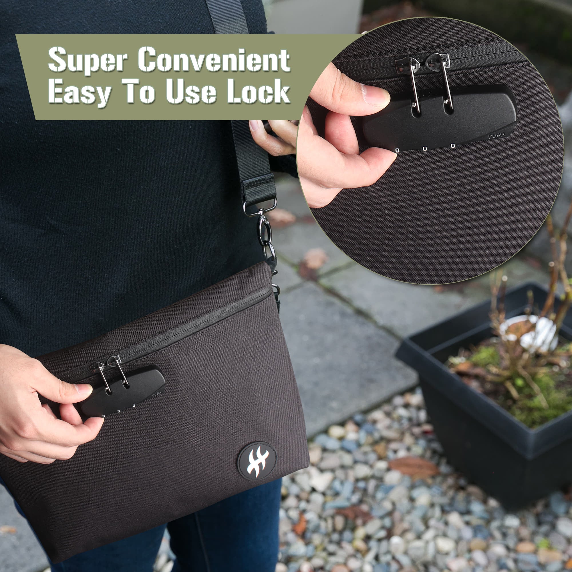 Herbhuggers | Smell Proof Bag with Combination Lock + Metal Rolling Tray