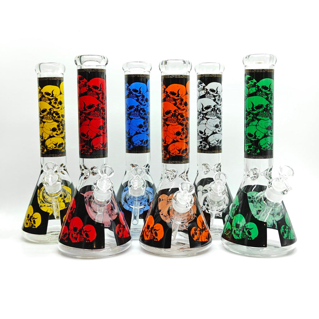 14" 7mm Skull Beaker Glass Bong [P8]