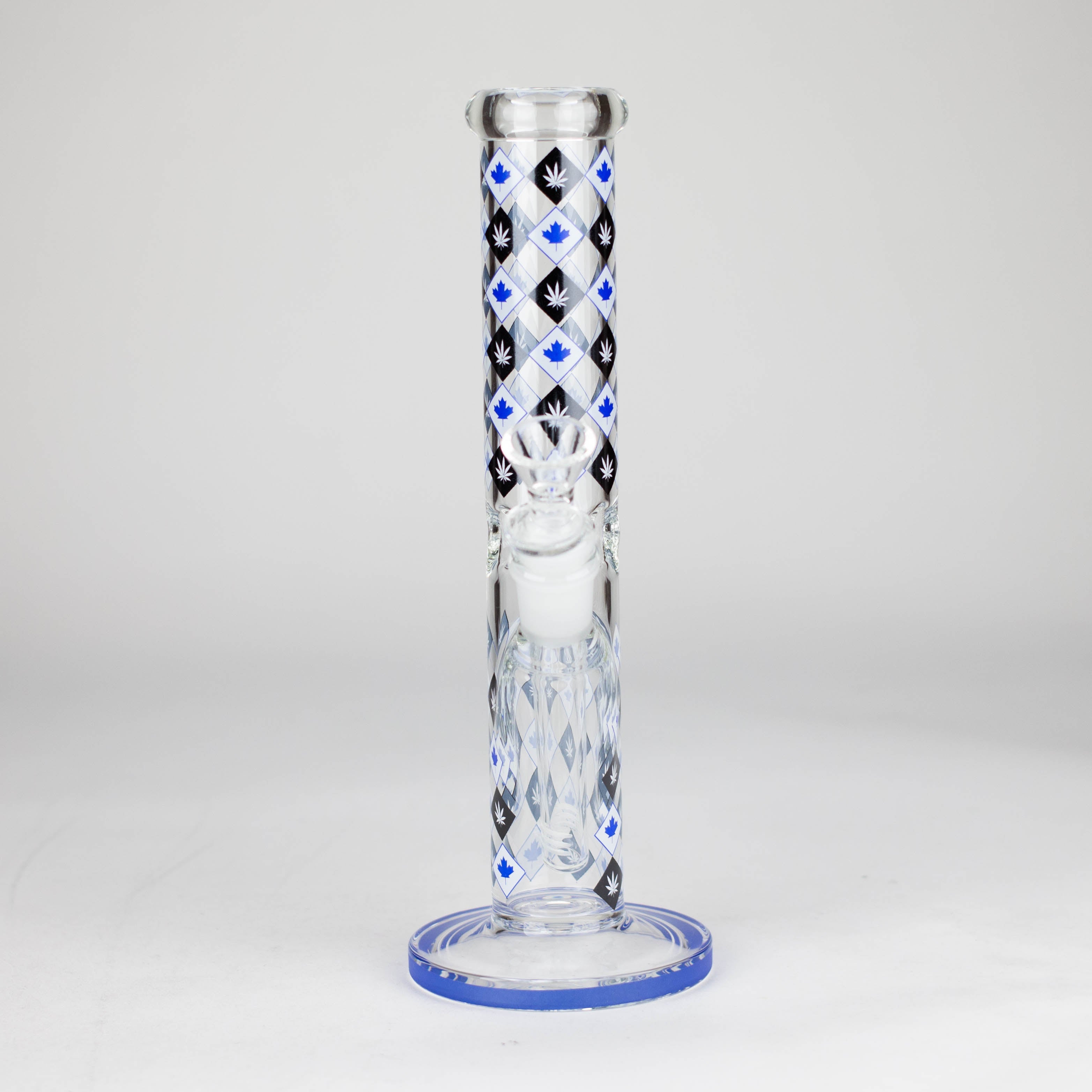 10" Color accented Staight Tube Glass Bong With Maple Leaf Design