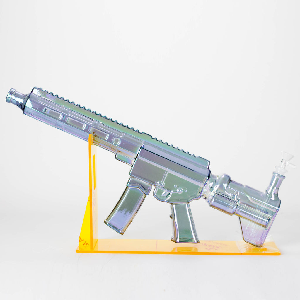 22" Electroplated Machin gun Design Glass Bong with Display Stand [GU003]