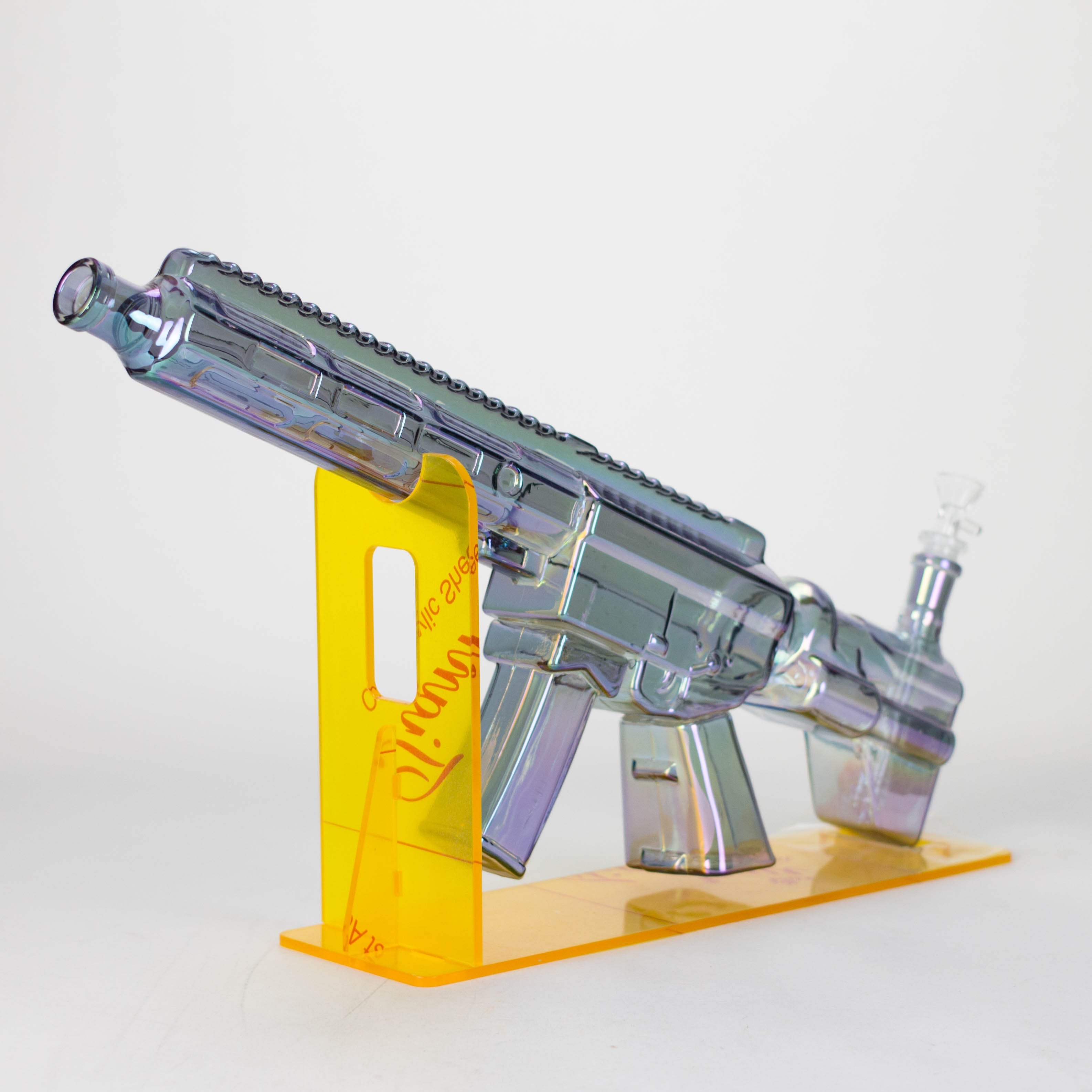22" Electroplated Machin gun Design Glass Bong with Display Stand [GU003]