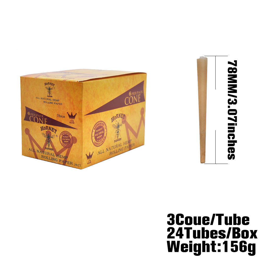 HORNET | 1-1/4 Size Natural Pre-Rolled Paper Cones 6 x 24CT
