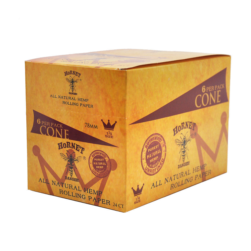 HORNET | 1-1/4 Size Natural Pre-Rolled Paper Cones 6 x 24CT