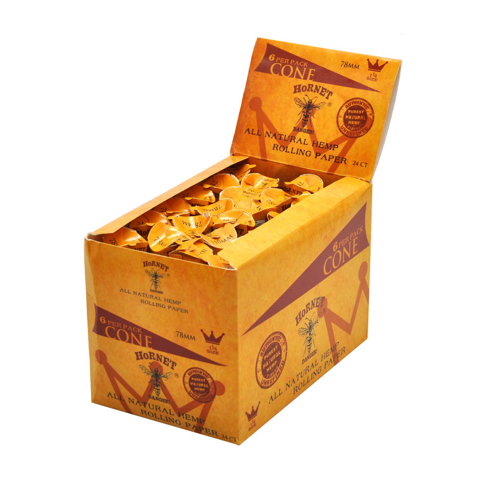 HORNET | 1-1/4 Size Natural Pre-Rolled Paper Cones 6 x 24CT
