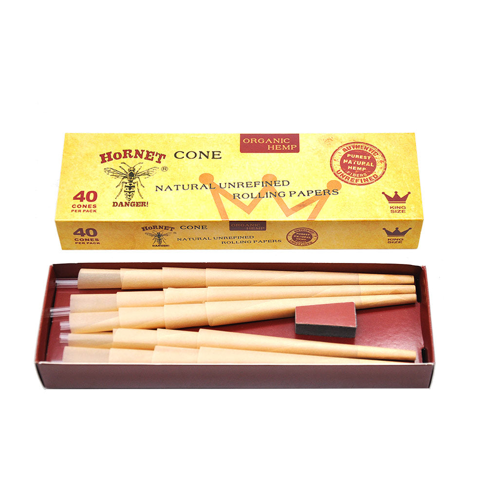 HORNET | Natural Unrefined King Size Pre Rolled Paper Cones Smoking 40 Pack Cone