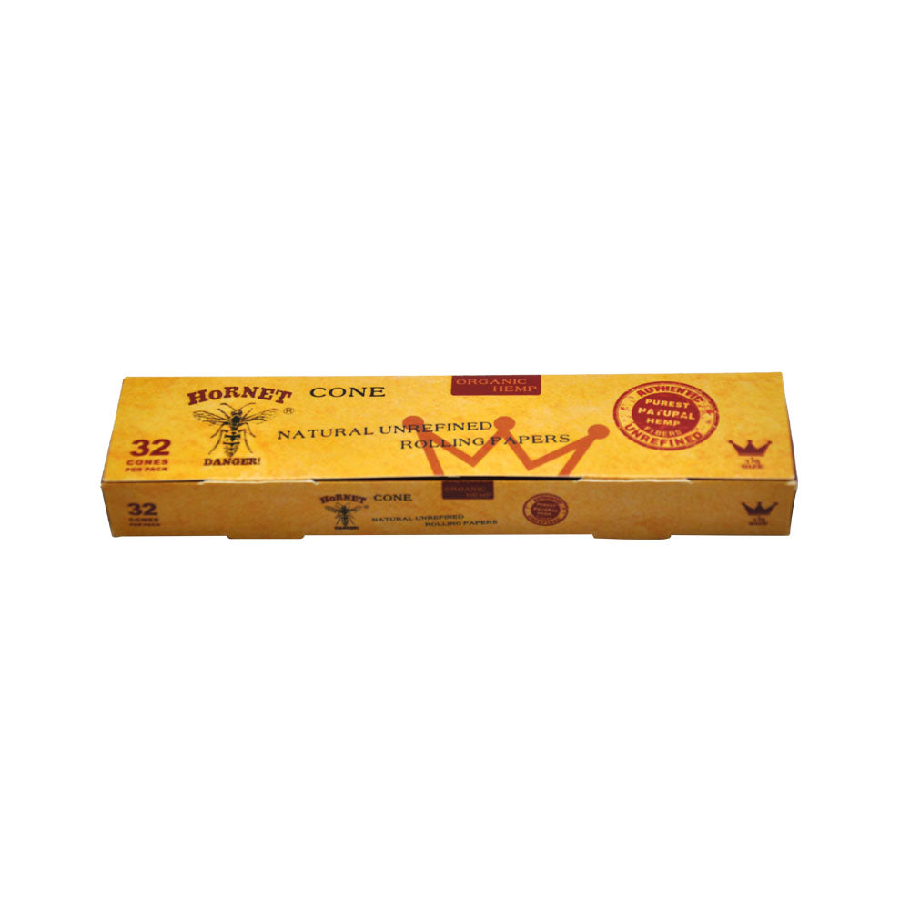 HORNET | Natural Unrefined 1-1/4 Size Pre Rolled Paper Cones Smoking 32 Pack Cone