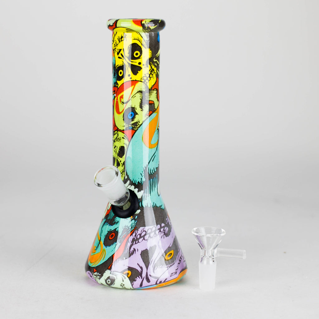 8" Glass Bong Multi Color Long Neck Flask Round Shaped [JBLX-01B]