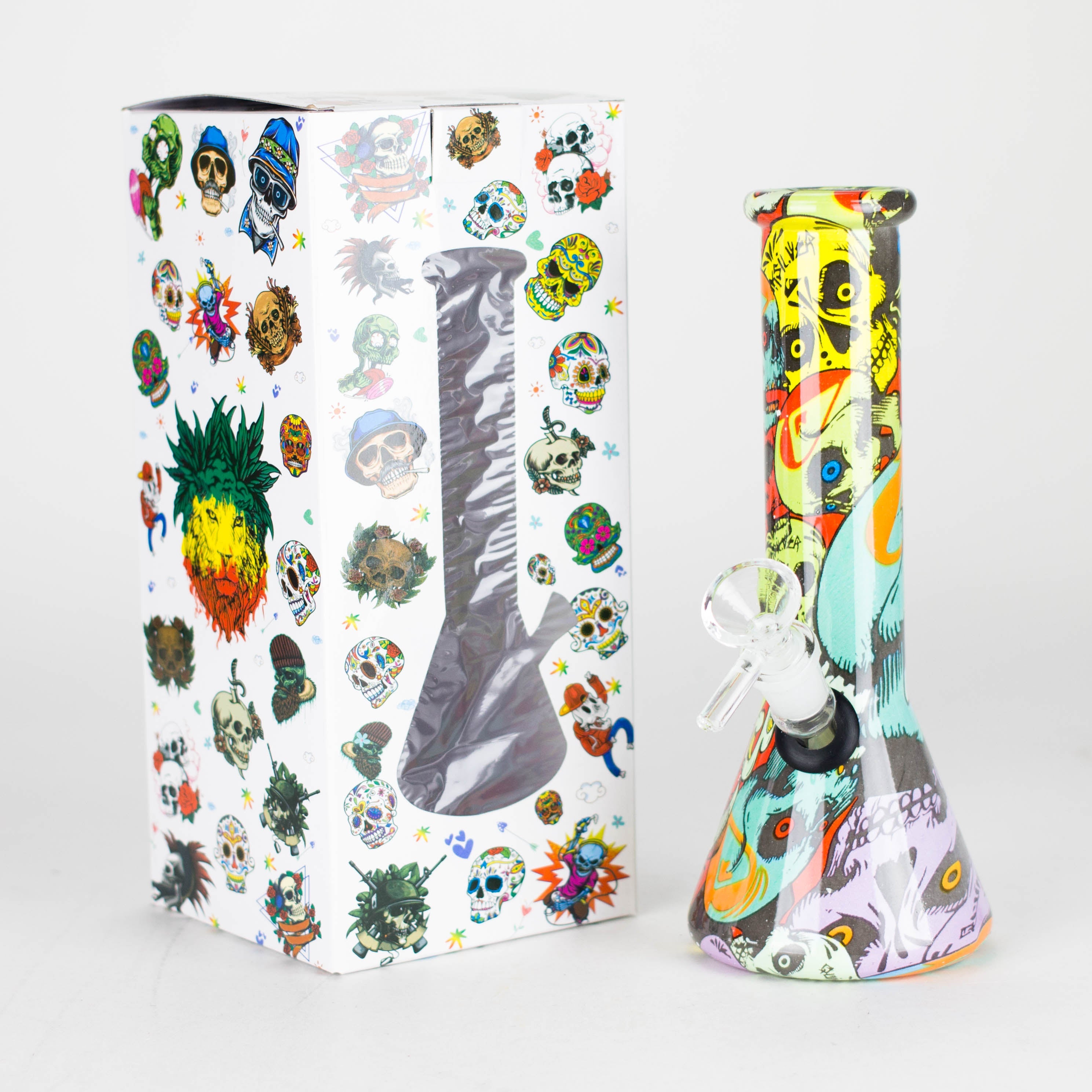 8" Glass Bong Multi Color Long Neck Flask Round Shaped [JBLX-01B]