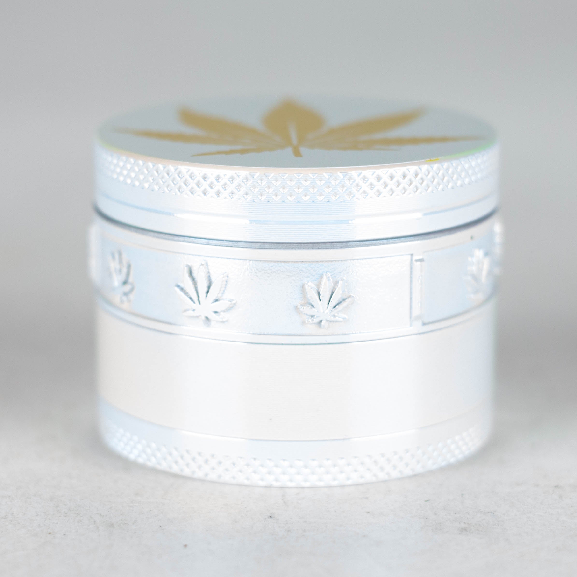 4 Parts Zinc grinder, White Rainbow Top Golden Stamp Leaf Design [AM50-4]