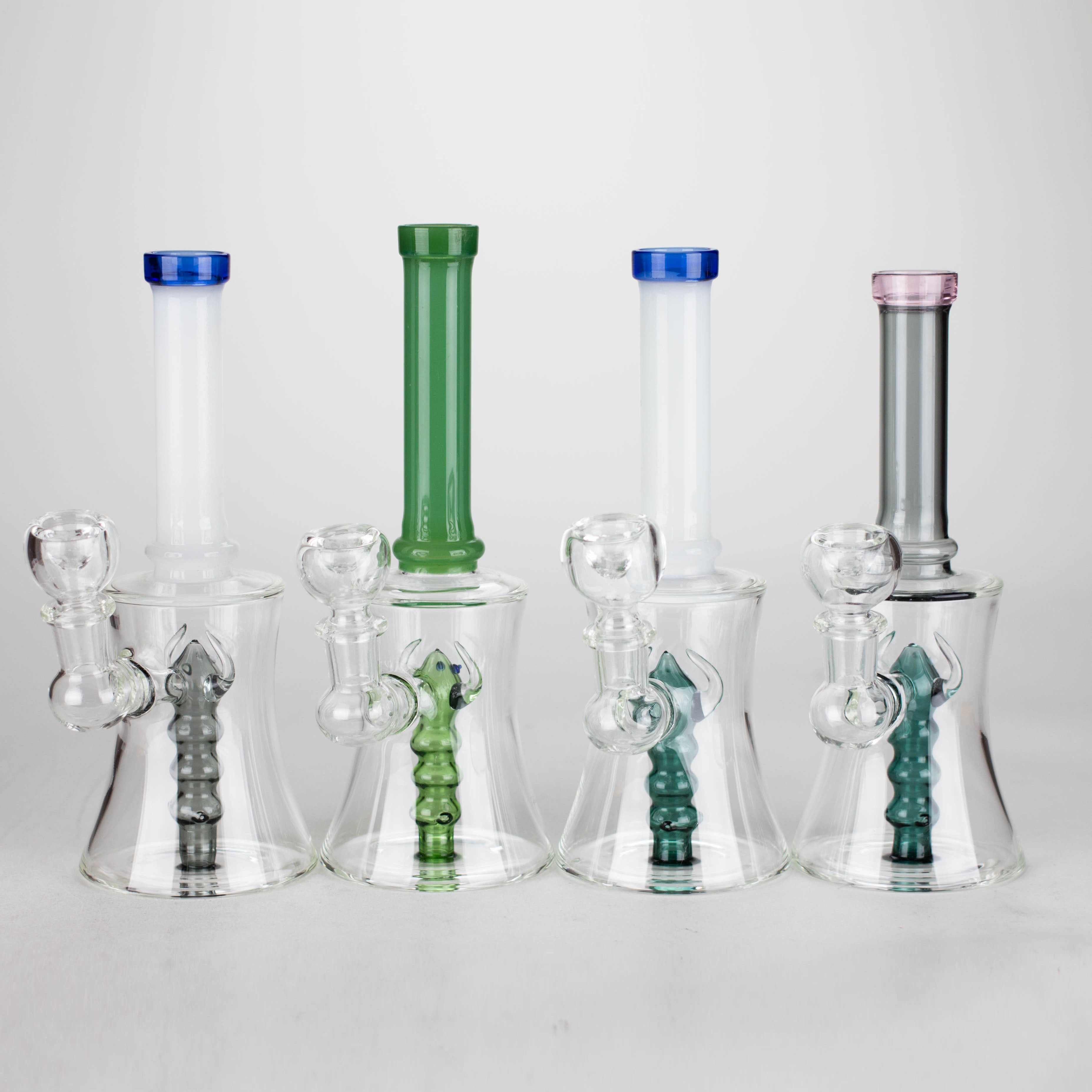 8" Assorted color tube glass bong with caterpilar diffuser