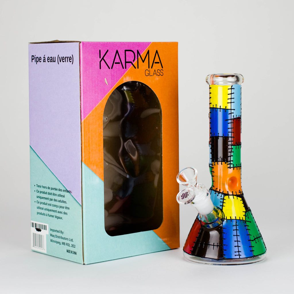 Karma | 9" Beaker Stitched Up Design Glass Bong