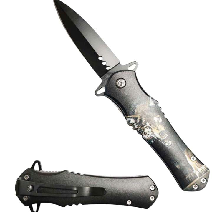 8" Overall Wolf Design Pocket Knife