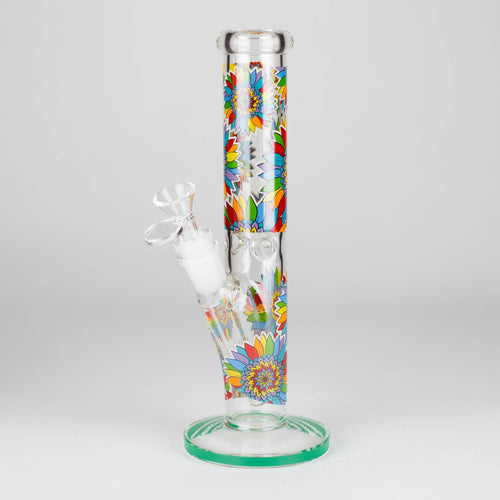 10" Glow in the dark Staight Tube Glass Bong With Flower Design