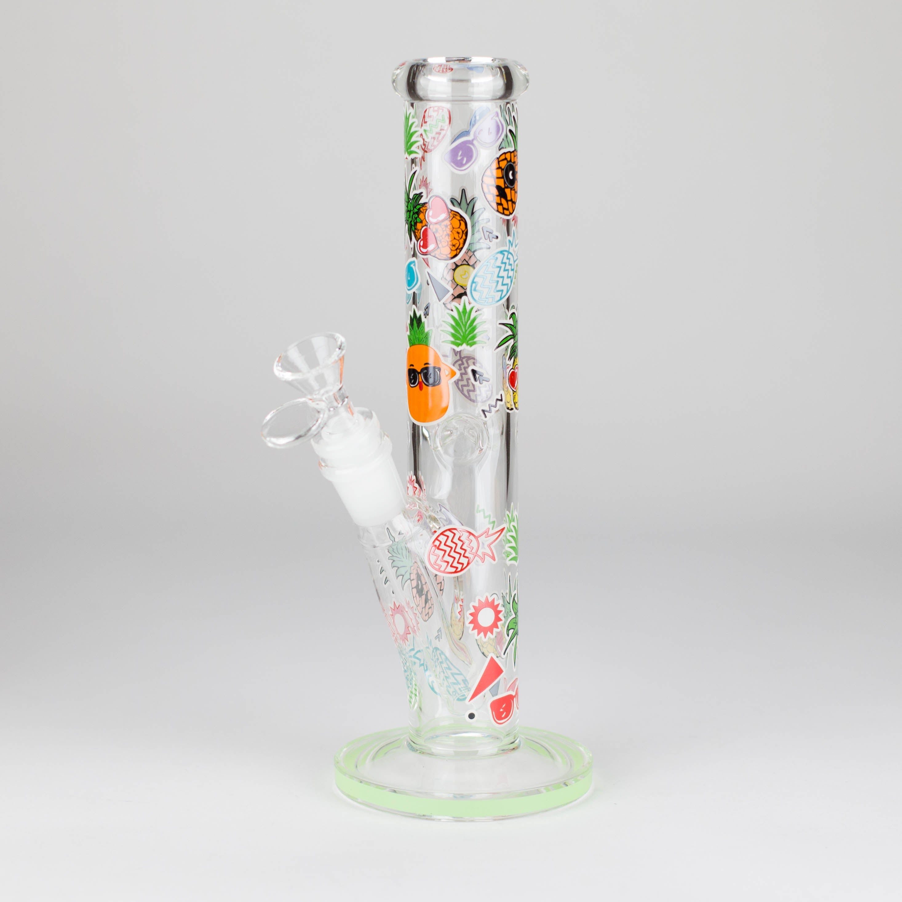 10" Glow in the dark Staight Tube Glass Bong With Flower Design