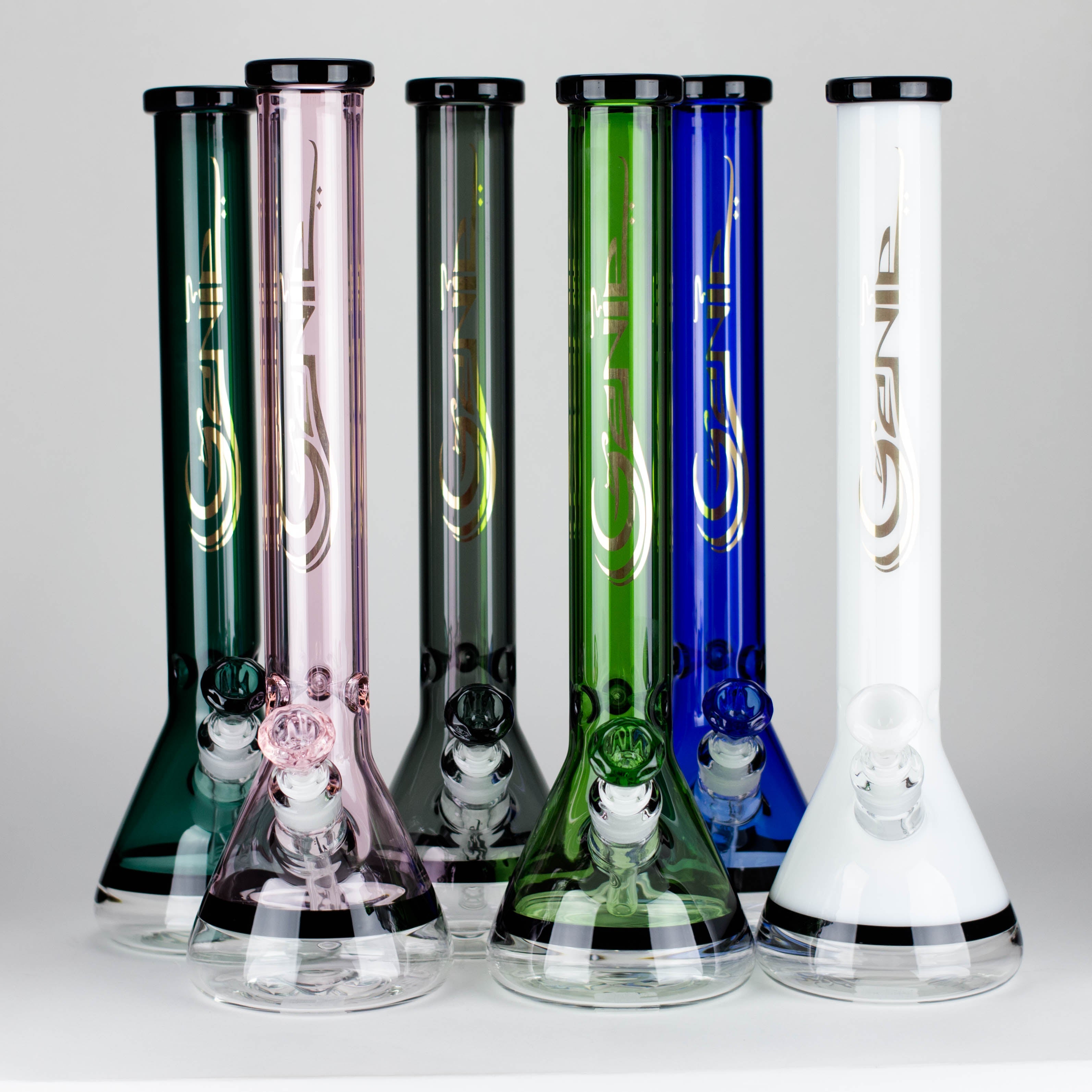 Genie | 18" 7 mm color-tube and clear-bottom beaker water bong [GE3110]