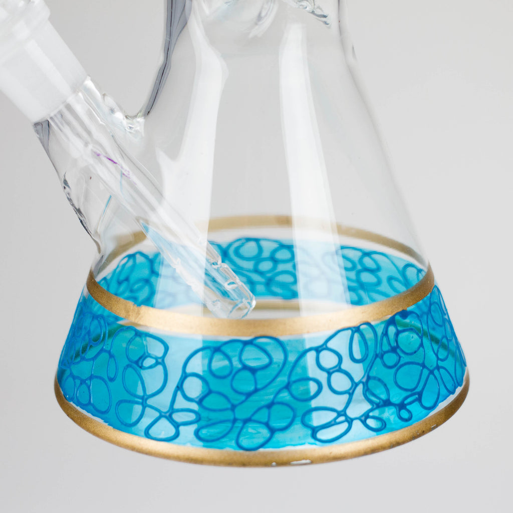 12" Printed beaker glass water bong-Assorted